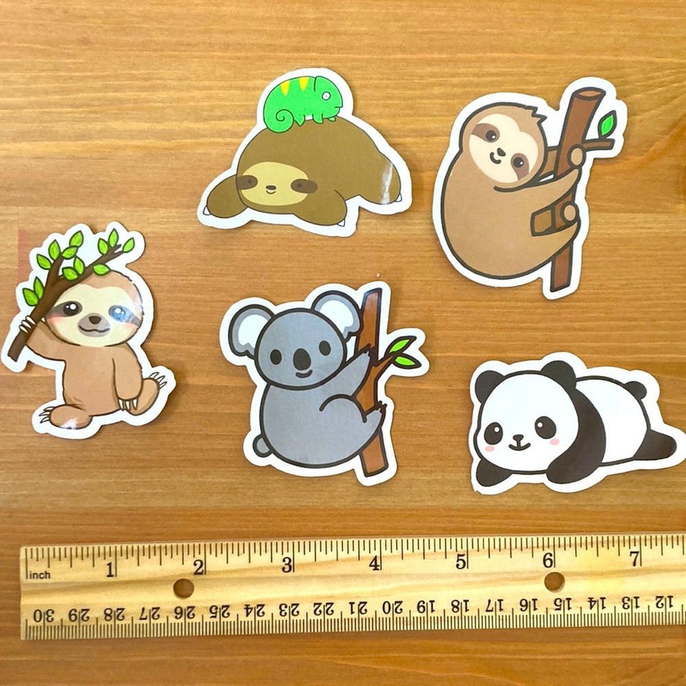 10/$10 or $1 BUNDLE: 5 WATERPROOF Animals‎ Who Love Trees Stickers 🦥 🐼 🐨
